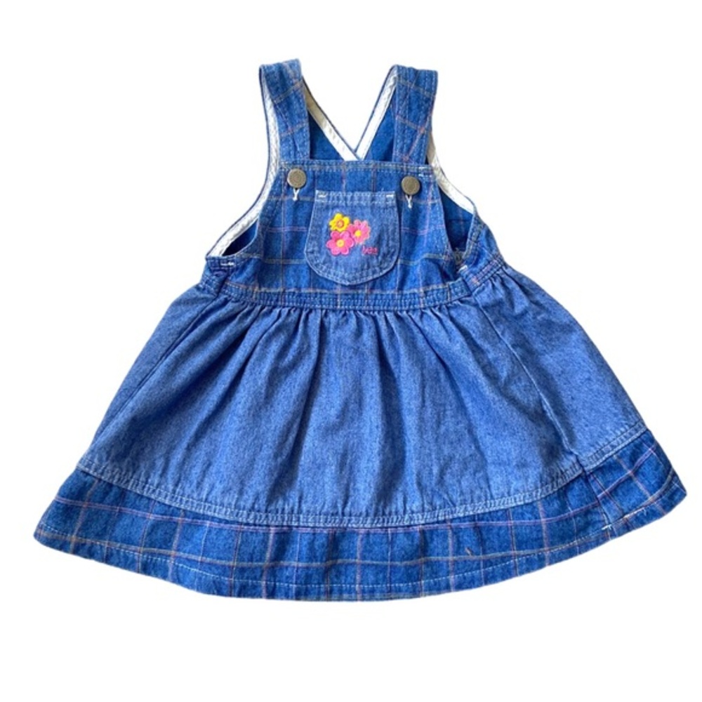 VINTAGE 90s LEE Romper Dress Denim Overalls Skirt Pinafore Floral Jumper